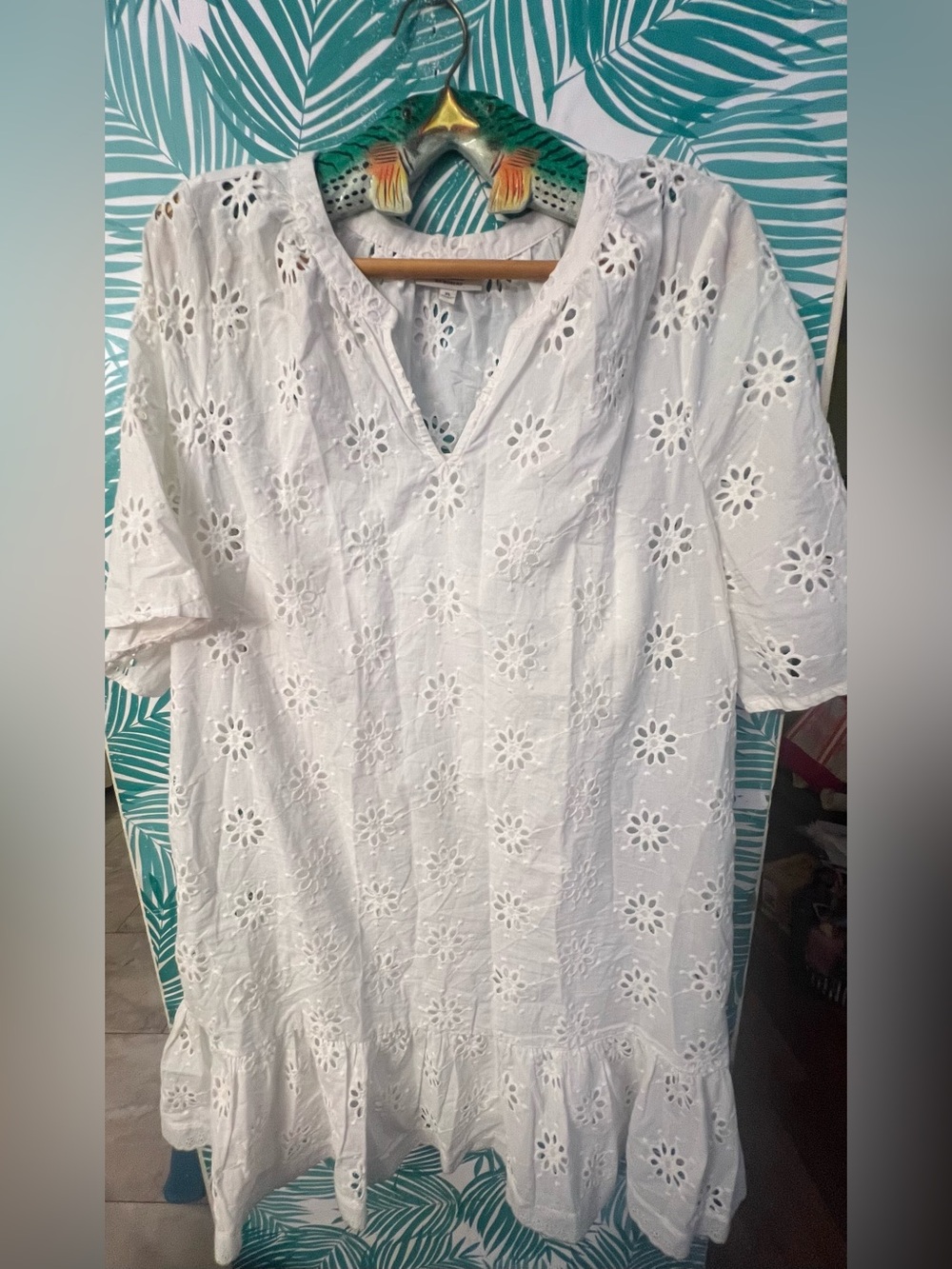 Studio B by Bobeau White Eyelet V-Neck Dress w/ slip sz XL Embroidered v neck